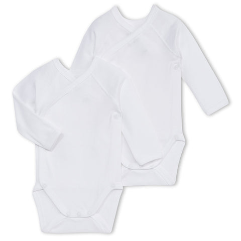 Petit Bateau - 2 Pack Plain Long Sleeve Crossover Onsie - White