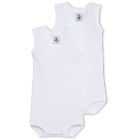 Petit Bateau - 2 Pack Sleeveless Plain Bodysuits - White