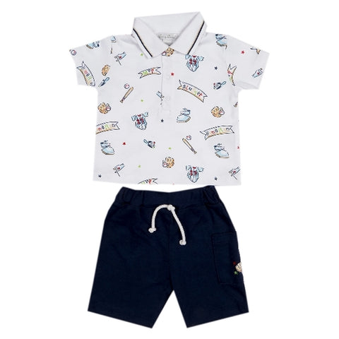 Kissy Kissy - Slugger  Print Bermuda Set W/Collar - Navy