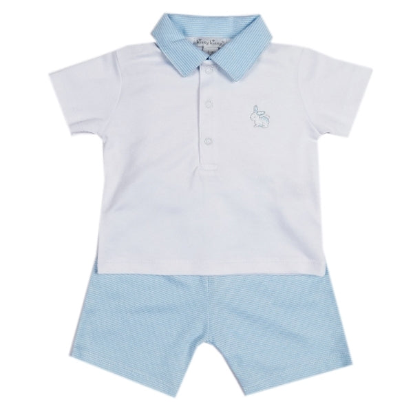 Kissy Kissy - Bunny Patch  Stripe Bermuda Set W/Collar - Blue