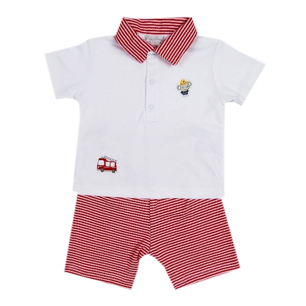 Kissy Kissy - Fire Drill  Stripe Bermuda Set W/Collar - Red