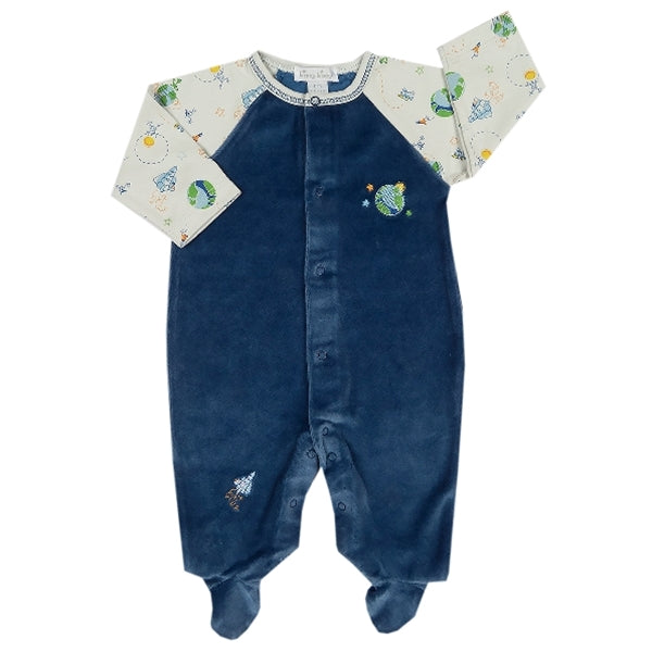 Kissy Kissy - Intergalactic  Velour Footie - Blue