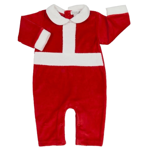 Kissy Kissy - Santas Helpers  Velour Playsuit W/Collar - Red-White