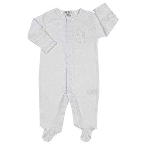 Kissy Kissy - Honey Bear  Velour Footie - White