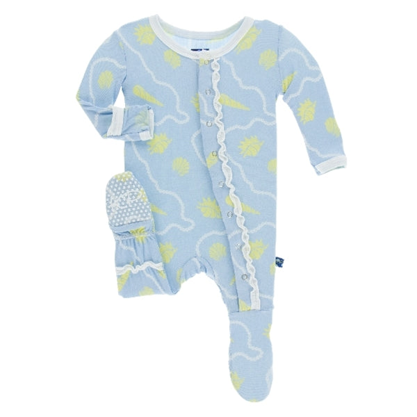 Kickee Pants - Print Muffin Ruffle Footie With Snaps - Pond Shells