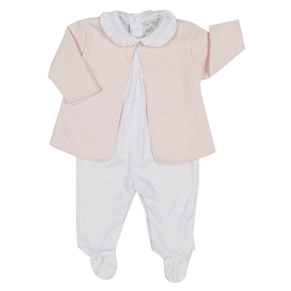 Kissy Kissy - Cable Couture  Footie W/Collar and Jacquard Jacket Set  - Pink