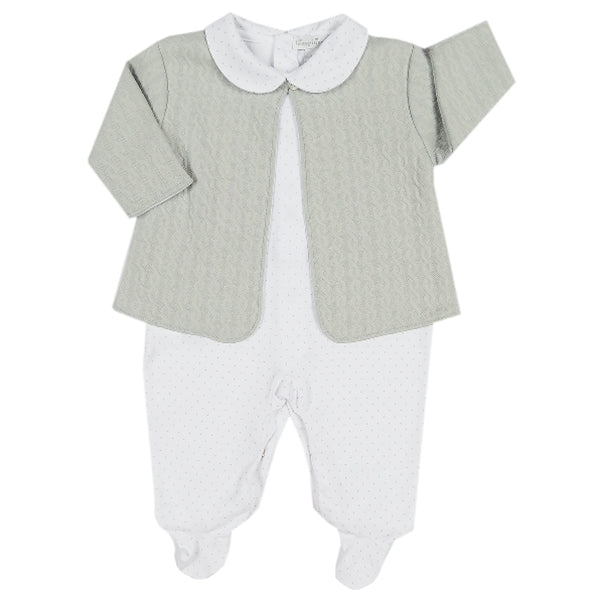 Kissy Kissy - Cable Couture  Footie W/Collar and Jacquard Jacket Set  - Silver