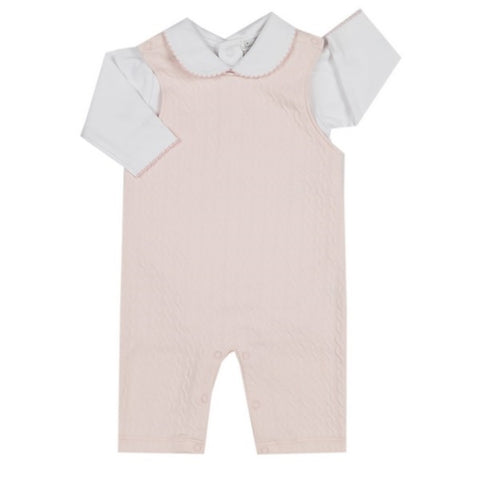 Kissy Kissy - Cable Couture Jacquard Overall Set W/Collar - Wh/Pink