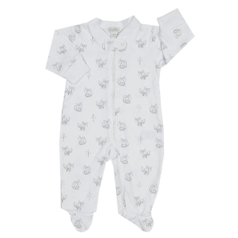 Kissy Kissy - Foxy  Print Footie W/Zipper - Wh /Silver