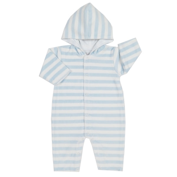 Kissy Kissy - Mini Pets  Velour Stripe Hooded Playsuit  - Lt Blue