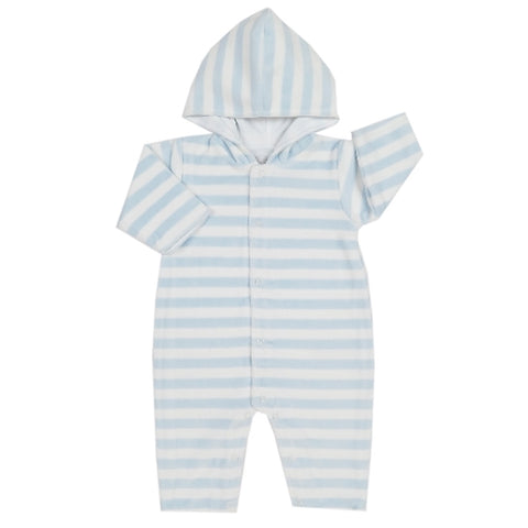 Kissy Kissy - Mini Pets  Velour Stripe Hooded Playsuit  - Lt Blue