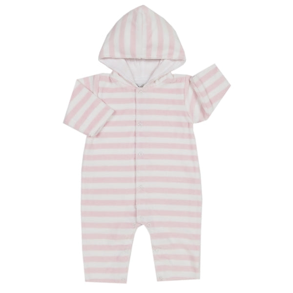 Kissy Kissy - Mini Pets  Velour Stripe Hooded Playsuit  - Pink