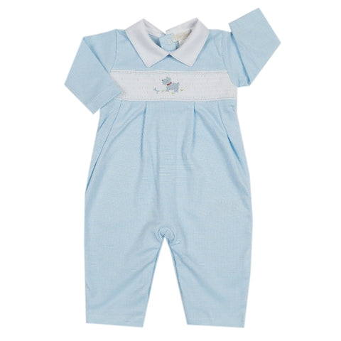 Kissy Kissy - Sweet Scottie  Stripe Playsuit W/Collar - Lt Blue