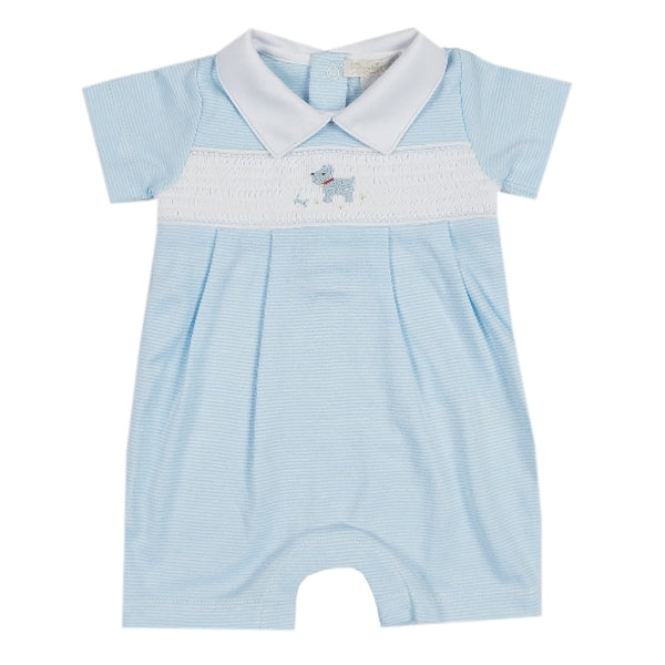 Kissy Kissy - Sweet Scottie  Stripe Short Playsuit W/Collar - Lt Blue