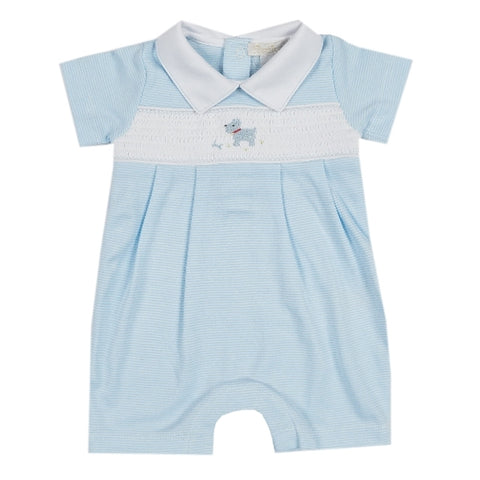 Kissy Kissy - Sweet Scottie  Stripe Short Playsuit W/Collar - Lt Blue