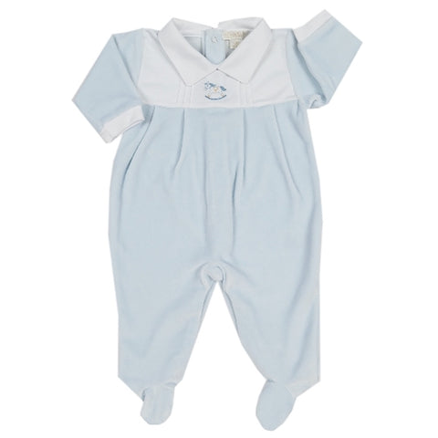 Kissy Kissy - Twin Rockers  Velour Footie W/Collar - Lt Blue