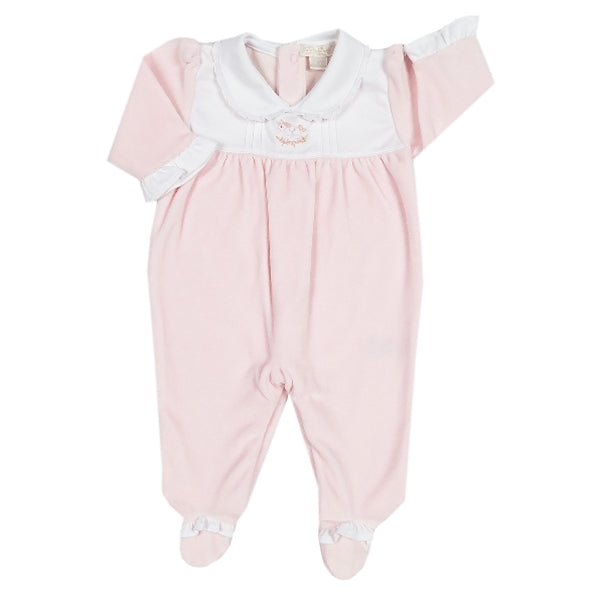 Kissy Kissy - Twin Rockers  Velour Footie W/Collar - Pink