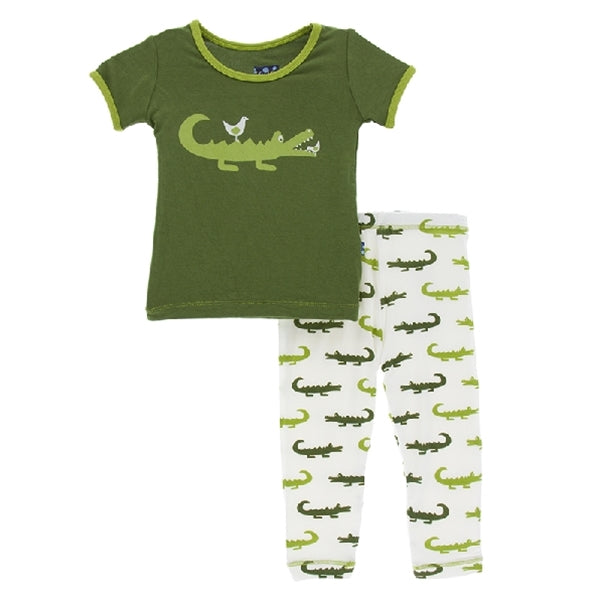 Kickee Pants - Print Short Sleeve Pajama Set - Natural Crocodile