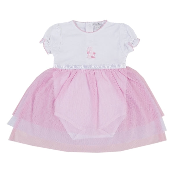 Kissy Kissy - First Birthday  Dress W/ Diaper Cover - White/Pink