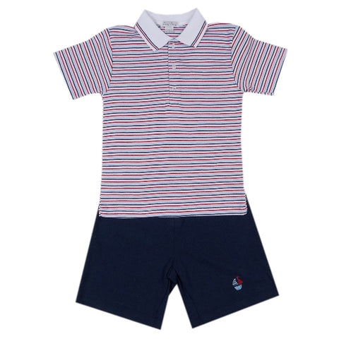 Kissy Kissy - Nautical Blues Bermuda Set  W/ Collar Toddler