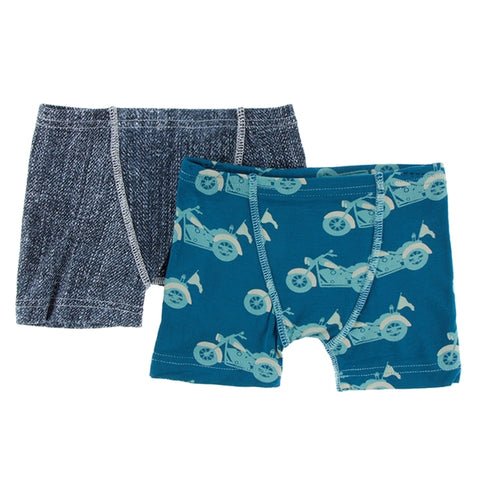 Kickee Pants - Boxer Briefs Set - Denim and Heritage Blue Motorcycle