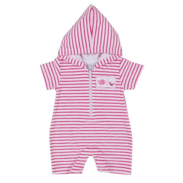 Kissy Kissy - Ocean Treasures Terry Stripe Hooded Beach Romper - Fuchsia